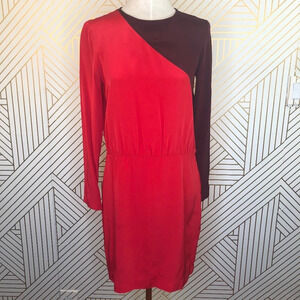 Tibi Colorblock Silk Dress in Red and Burgundy
